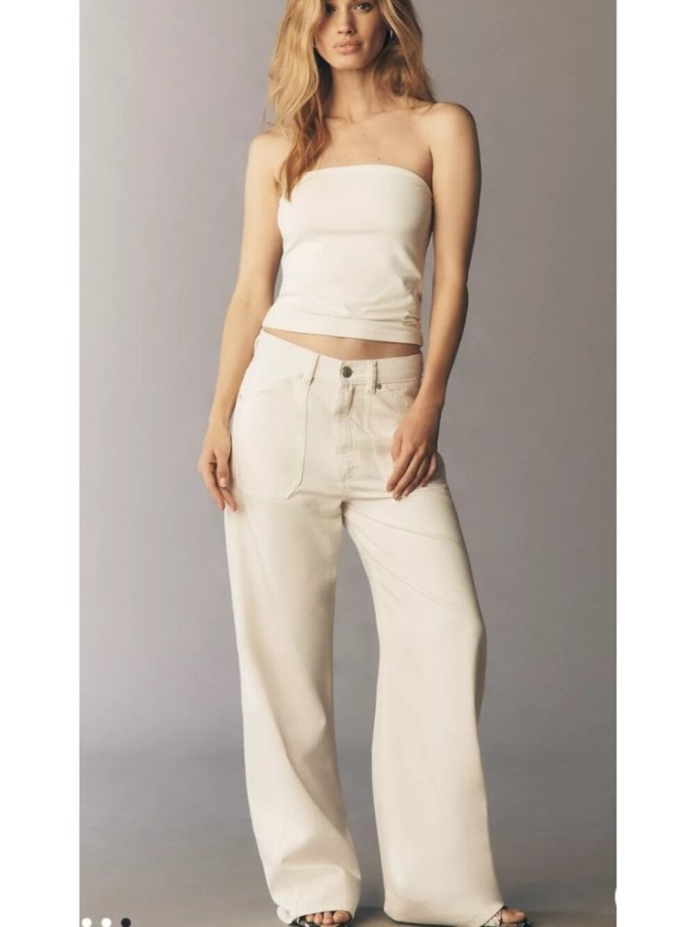 NEW Anthropologie Pilcro Ryan Wide-Leg Flare High-Rise Ivory Utility Jeans 24W
